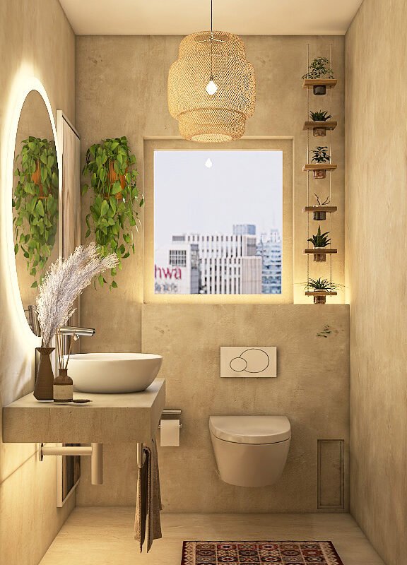 تصميم 3d حمام ضيوف بمساحات صغيره شيك وراقي